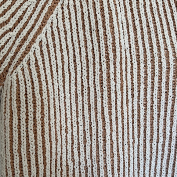 Aerie V-Neck Striped Sweater in Tan and Cream - Picture 4 of 4